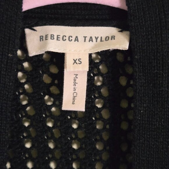 Rebecca Taylor Black Wool Fringe Open Knit Open Front Cardigan Sweater Size XS - Picture 6 of 7